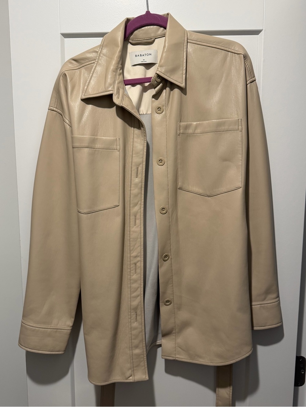 Babaton Taupe Leather Shirt Jacket